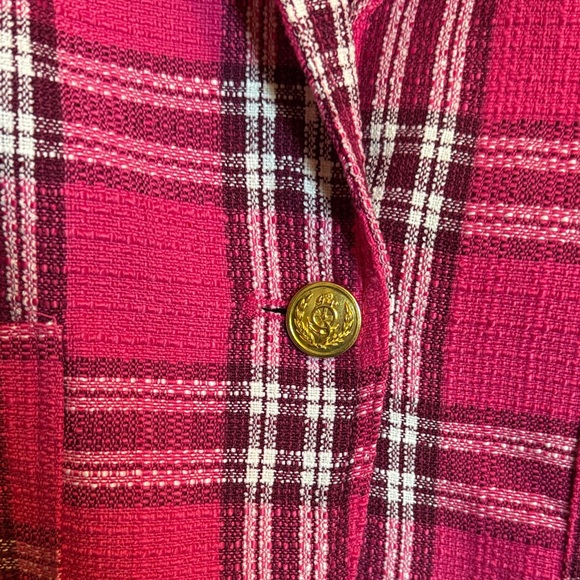 Fuchsia Plaid Women's Blazer - Picture 2 of 7